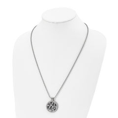 Titanium Polished Men's Necklace with Diamond Black Enamel Pendant