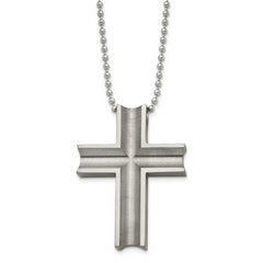 Titanium Polished Men's Necklace with Cross Pendant 24 Inch