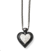 Titanium/Ster.Sil Black Ti Polished Etched Heart w/2 Chain Necklace