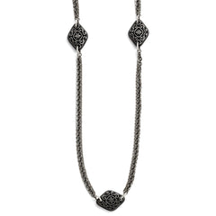 Titanium Silver Two-Tone Necklace with Polished Etched Charms 34