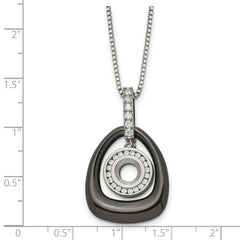 Chisel Polished Ceramic with CZ Titanium Pendant on Steel 18 inch Necklace