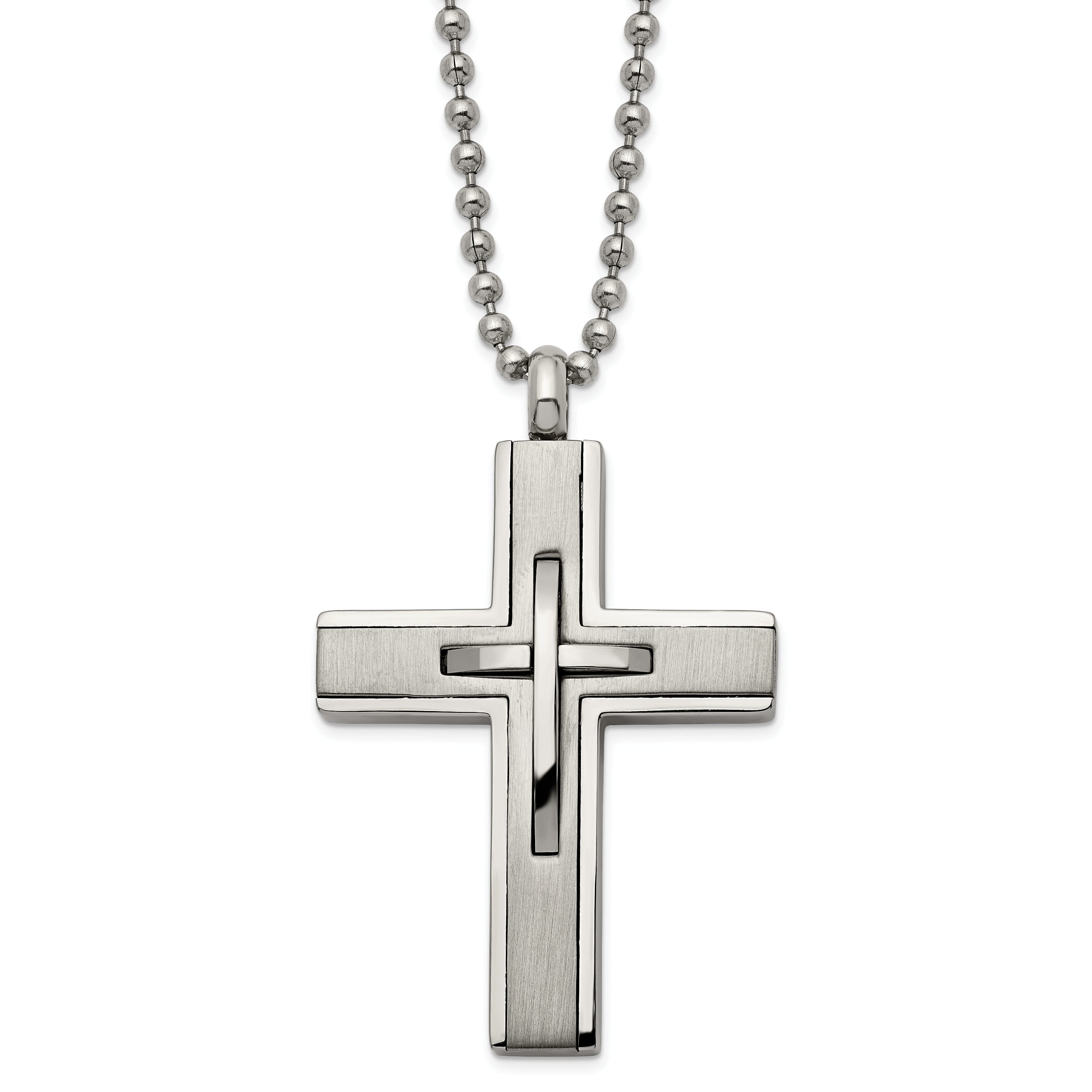 Chisel Titanium Brushed and Polished Cross 22 inch Necklace