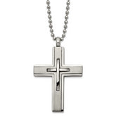 Chisel Titanium Brushed and Polished Cross 22 inch Necklace