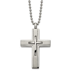 Chisel Titanium Brushed and Polished Cross 22 inch Necklace