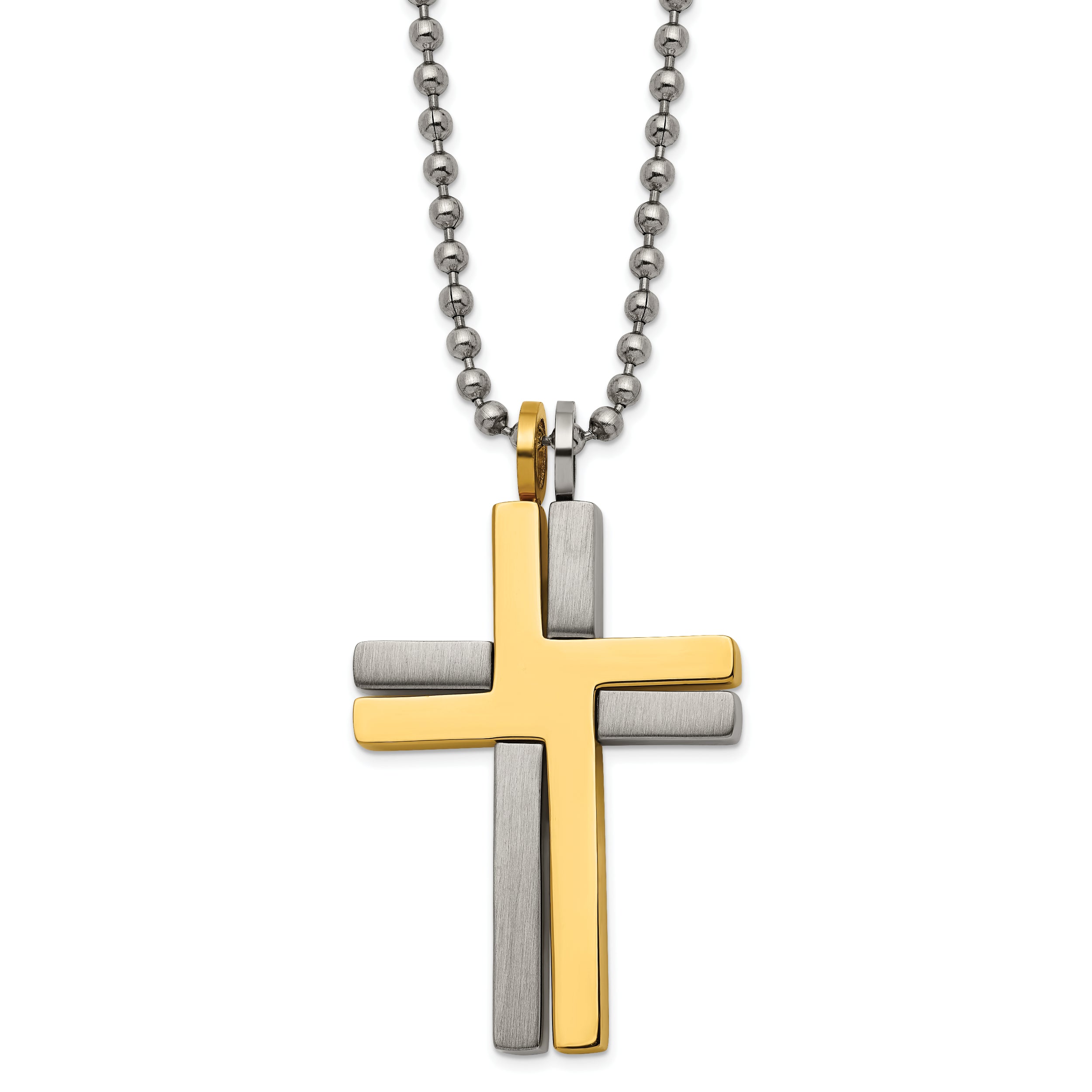 Chisel Titanium Brushed and Polished Yellow IP-plated 22 inch Cross Necklace