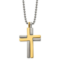 Chisel Titanium Brushed and Polished Yellow IP-plated 22 inch Cross Necklace
