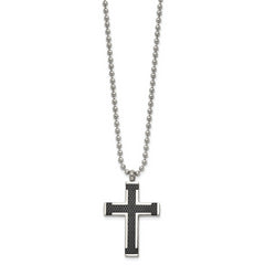 Chisel Titanium Polished Black IP-plated Laser Cut Cross 22 inch Necklace