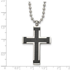 Chisel Titanium Polished Black IP-plated Laser Cut Cross 22 inch Necklace