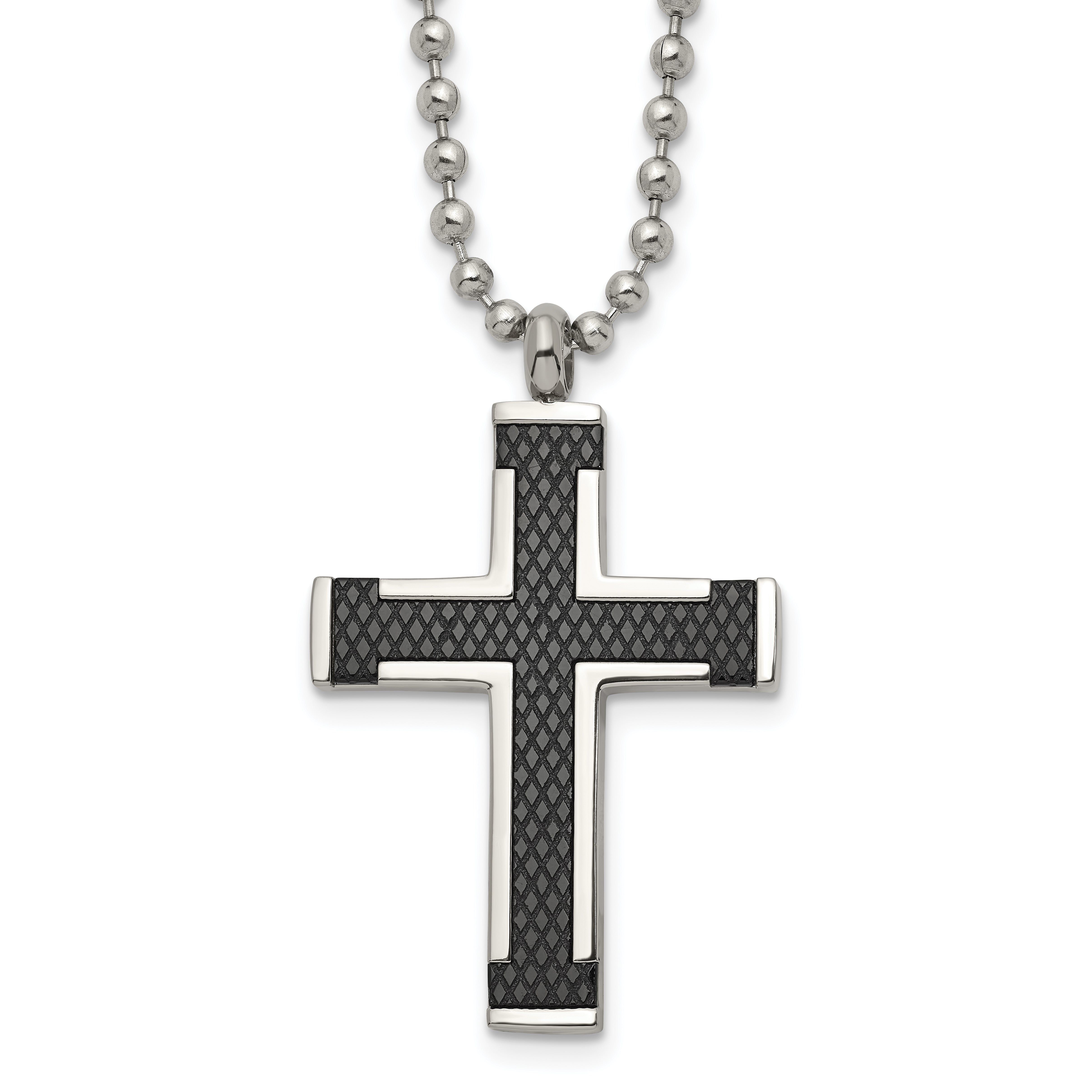 Chisel Titanium Polished Black IP-plated Laser Cut Cross 22 inch Necklace