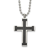 Chisel Titanium Polished Black IP-plated Laser Cut Cross 22 inch Necklace