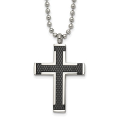 Chisel Titanium Polished Black IP-plated Laser Cut Cross 22 inch Necklace