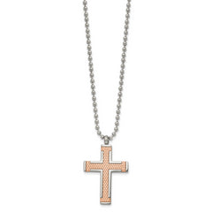 Chisel Titanium Polished Rose IP-plated Laser Cut Cross 22 inch Necklace