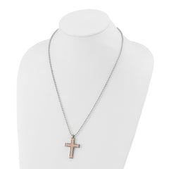 Chisel Titanium Polished Rose IP-plated Laser Cut Cross 22 inch Necklace