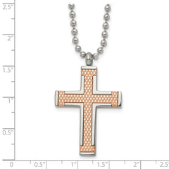 Chisel Titanium Polished Rose IP-plated Laser Cut Cross 22 inch Necklace