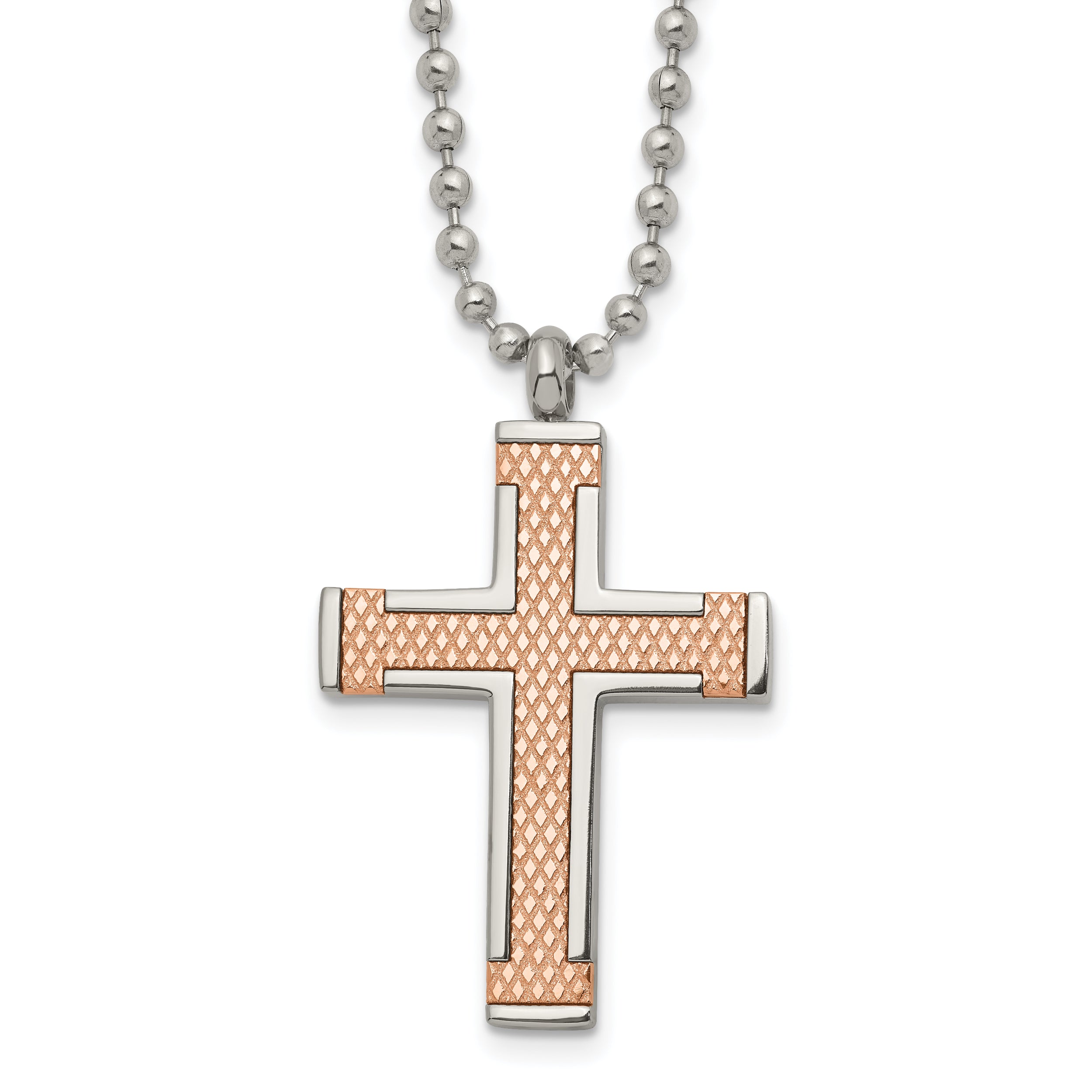 Chisel Titanium Polished Rose IP-plated Laser Cut Cross 22 inch Necklace
