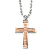Chisel Titanium Polished Rose IP-plated Laser Cut Cross 22 inch Necklace