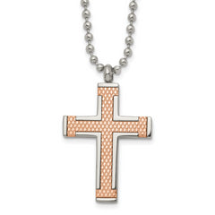Chisel Titanium Polished Rose IP-plated Laser Cut Cross 22 inch Necklace