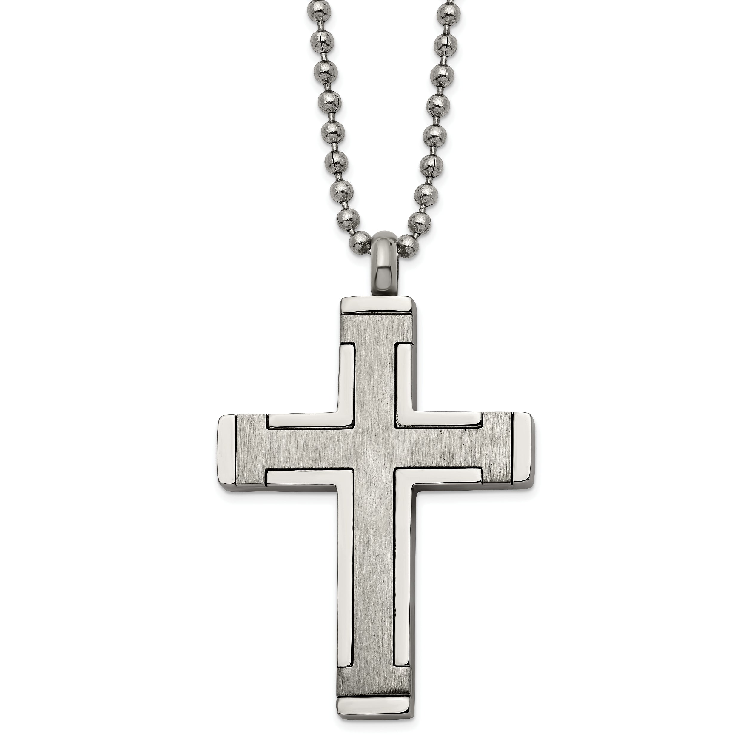 Chisel Titanium Brushed and Polished Cross 22 inch Necklace