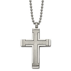 Chisel Titanium Brushed and Polished Cross 22 inch Necklace