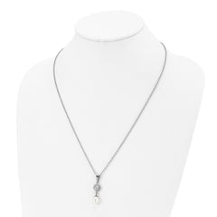 Chisel Titanium Polished with CZ and Freshwater Cultured Pearl 22 inch Necklace