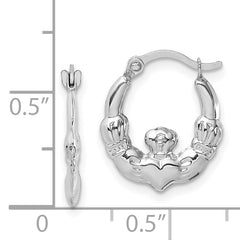 14k White Gold Claddagh Hoop Earrings