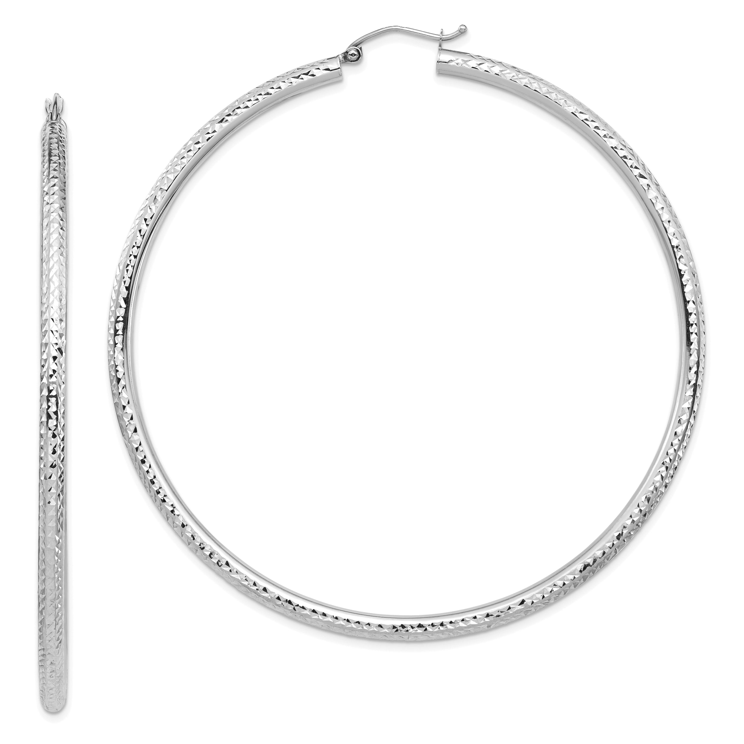 14k White Gold Lightweight 3mm Diamond-cut Hoop Earrings
