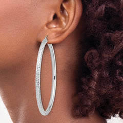 14k White Gold Diamond-cut 4x70mm Lightweight Round Tube Hoop Earrings