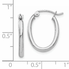 14k White Gold Polished 2mm Oval Tube Hoop Earrings