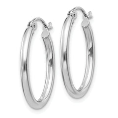 14k White Gold Polished 2mm Oval Tube Hoop Earrings