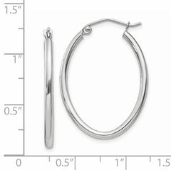 14k White Gold Polished 2mm Oval Tube Hoop Earrings