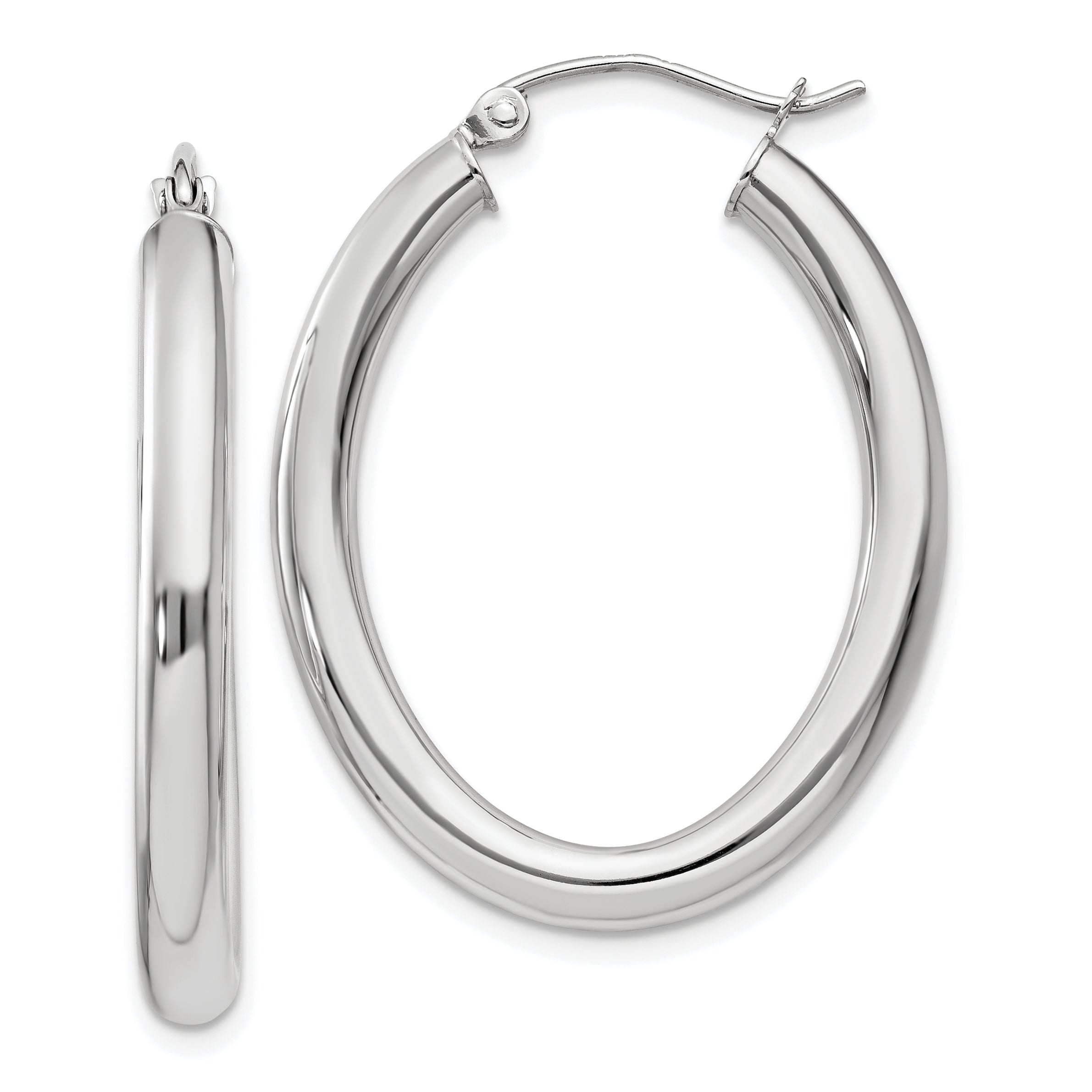 14k White Gold Polished 3.5mm Oval Tube Hoop Earrings