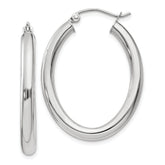 14k White Gold Polished 3.5mm Oval Tube Hoop Earrings