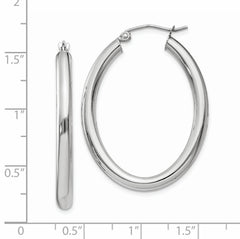 14k White Gold Polished 3.5mm Oval Tube Hoop Earrings