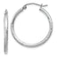 14k White Gold Satin and Diamond-cut 2mm Round Hoop Earrings