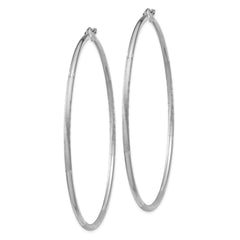 14k White Gold Satin and Diamond-cut 2mm Round Hoop Earrings