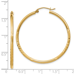 14k Satin and Diamond-cut 2mm Round Tube Hoop Earrings