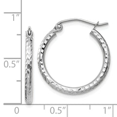 14k White Gold Diamond-cut 2mm Round Tube Hoop Earrings