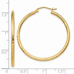 14k Diamond-cut 2mm Round Tube Hoop Earrings