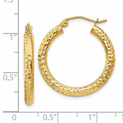 14k Diamond-cut 3mm Round Hoop Earrings