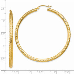 14k Diamond-cut 3mm Round Hoop Earrings