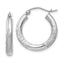 14k White Gold Satin and Diamond-cut 3mm Round Hoop Earrings
