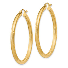 14k Satin and Diamond-cut 3mm Round Hoop Earrings