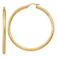 14k Satin and Diamond-cut 3mm Round Hoop Earrings