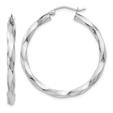 14k White Gold 3mm Twisted Hoop Earrings