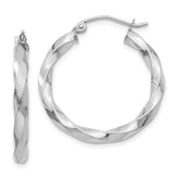 14k White Gold 3mm Twisted Hoop Earrings