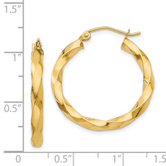 14k Polished 3mm Twisted Hoop Earrings