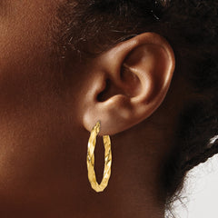 14k Polished 3mm Twisted Hoop Earrings