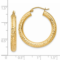 14k Diamond-cut 4mm Round Hoop Earrings
