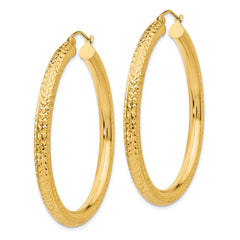14k Diamond-cut 4mm Round Hoop Earrings
