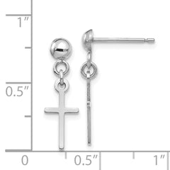 14k White Gold Polished Cross Dangle Post Earrings